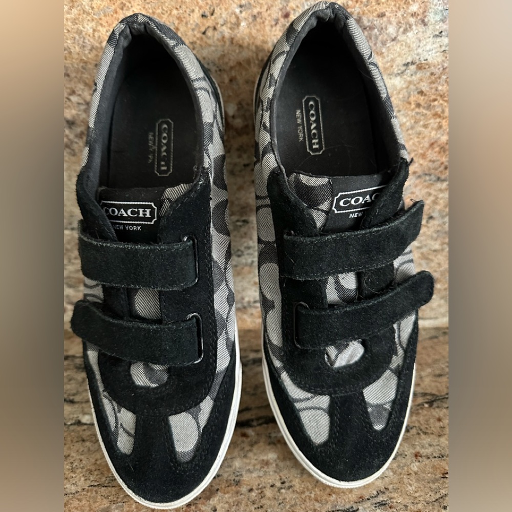 COACH Women's Gray & Black Signature Velcro Sneakers